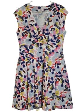 Boden Multi-Color Floral Sleeveless V-Neck Fit & Flare Dress US 6R Excellent Con